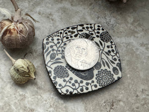 Scandinavian Bird Pendant and Charm, Black and White Pendant, Obtuse Square, Porcelain Ceramic Pendant, Jewelry Making Components