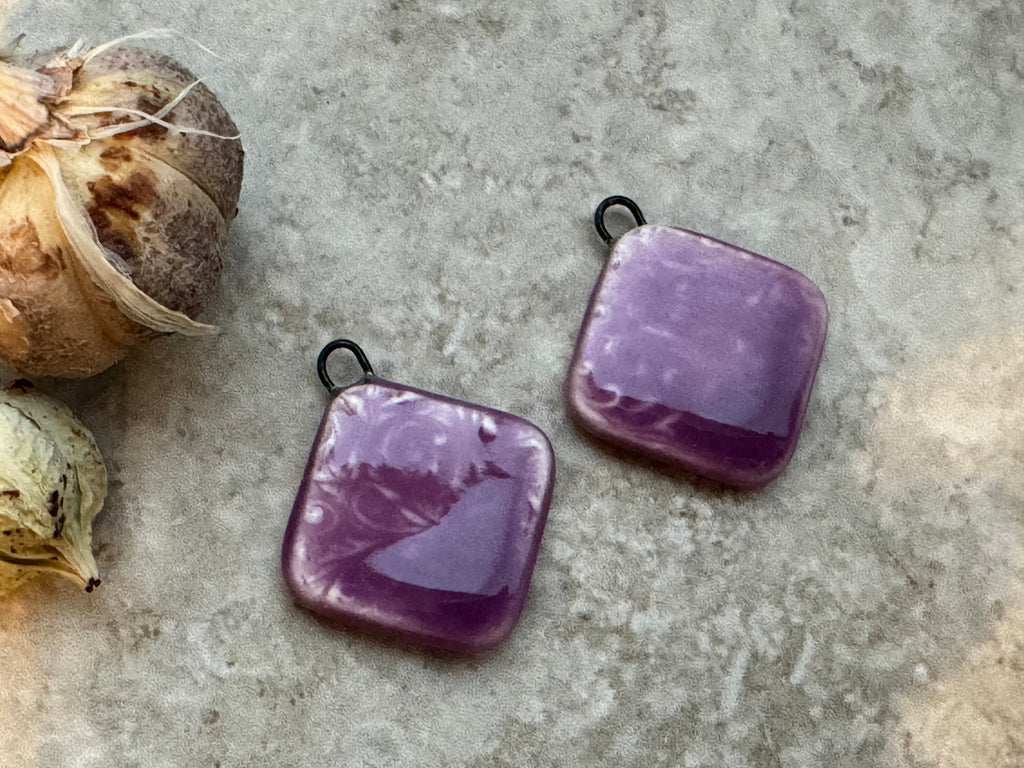 Purple Quatrefoil Earring Bead Pair, Porcelain Ceramic Charms, Jewelry –  Bleu Dog Beads