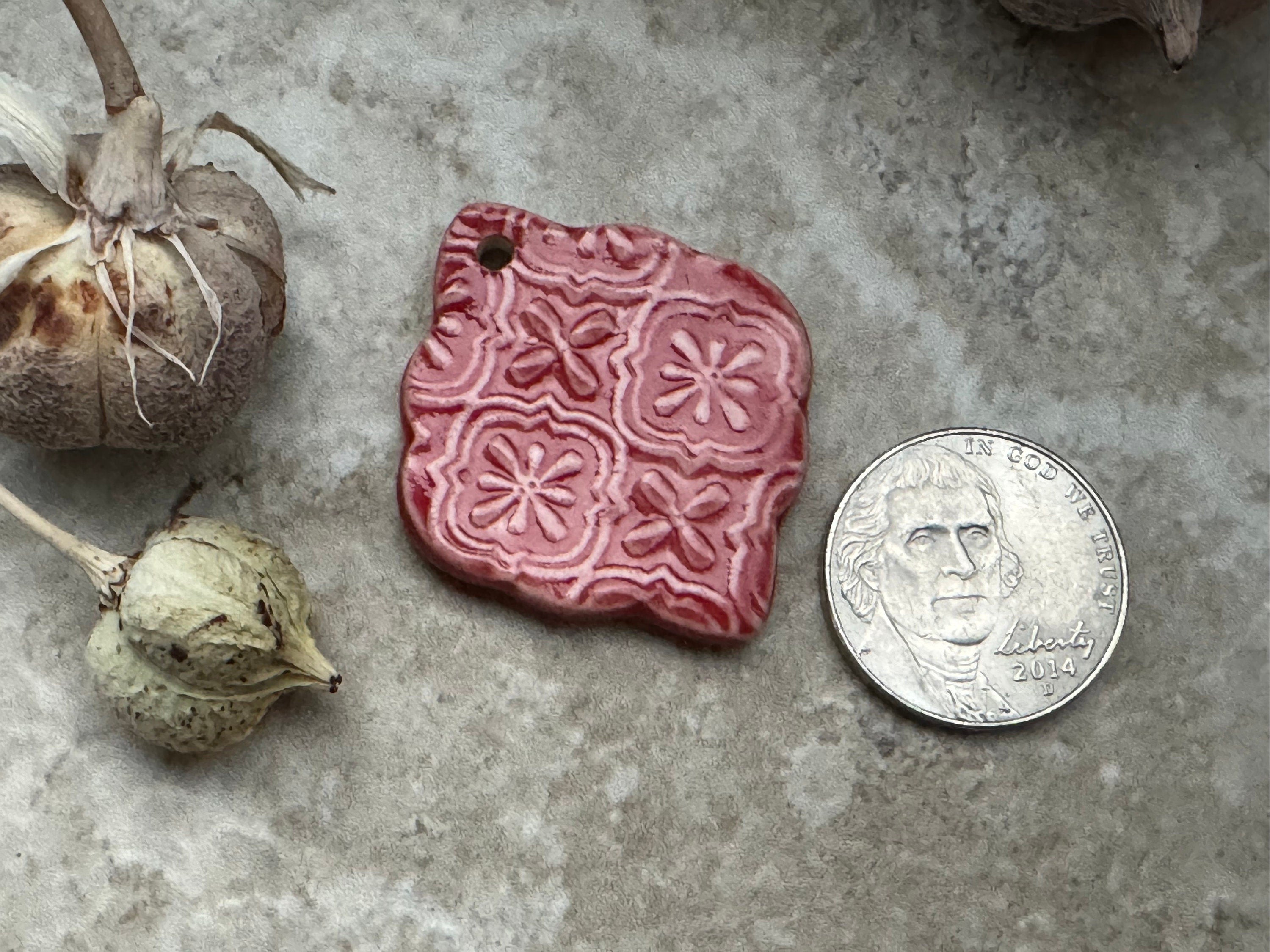 Red Filigree Pendant, Delicate Pendant, Porcelain Ceramic Pendant, Jewelry Making Components, Make a Necklace