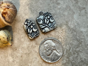 Black and White Floral Charms, Porcelain Ceramic Charms, Jewelry Making Components, Beading Handmade