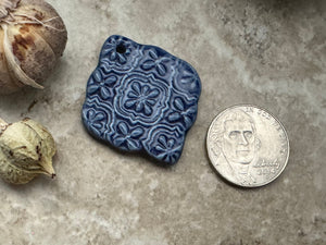 Blue Filigree Pendant, Medium Blue, Delicate Pendant, Porcelain Ceramic Pendant, Jewelry Making Components, Make a Necklace