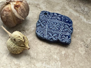 Blue Filigree Pendant, Medium Blue, Delicate Pendant, Porcelain Ceramic Pendant, Jewelry Making Components, Make a Necklace