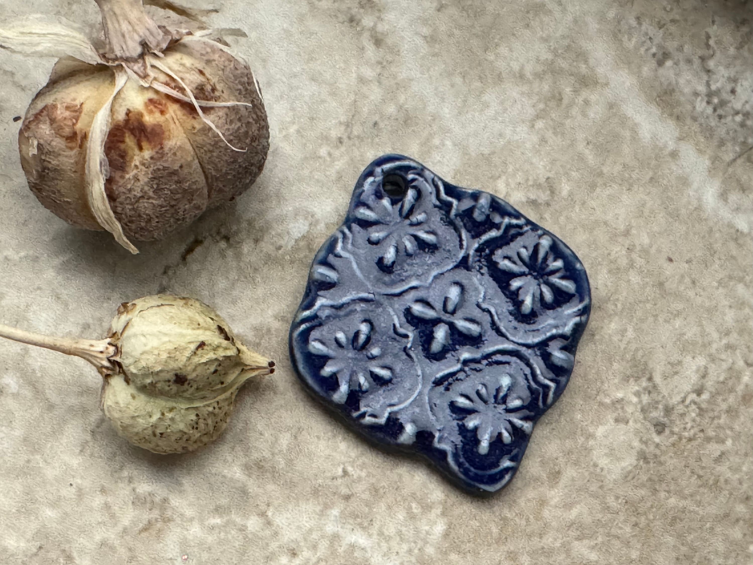 Blue Filigree Pendant, Cobalt Pendant, Porcelain Ceramic Pendant, Jewelry Making Components, Make a Necklace