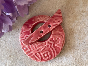 Toggle Clasp, Ceramic Toggle, Red Toggle, Ginkgo Clasp, Jewelry Component, Pendant, Moroccan Pattern, DIY Jewelry