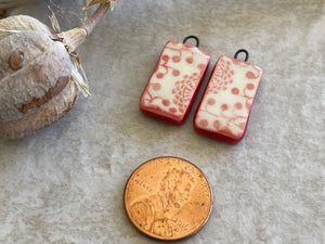 Red rectangle, Earring Bead Pair, Porcelain Charms, Ceramic Charms, Jewelry Making Components, Beading Handmade, DIY Earrings, DIY Beads