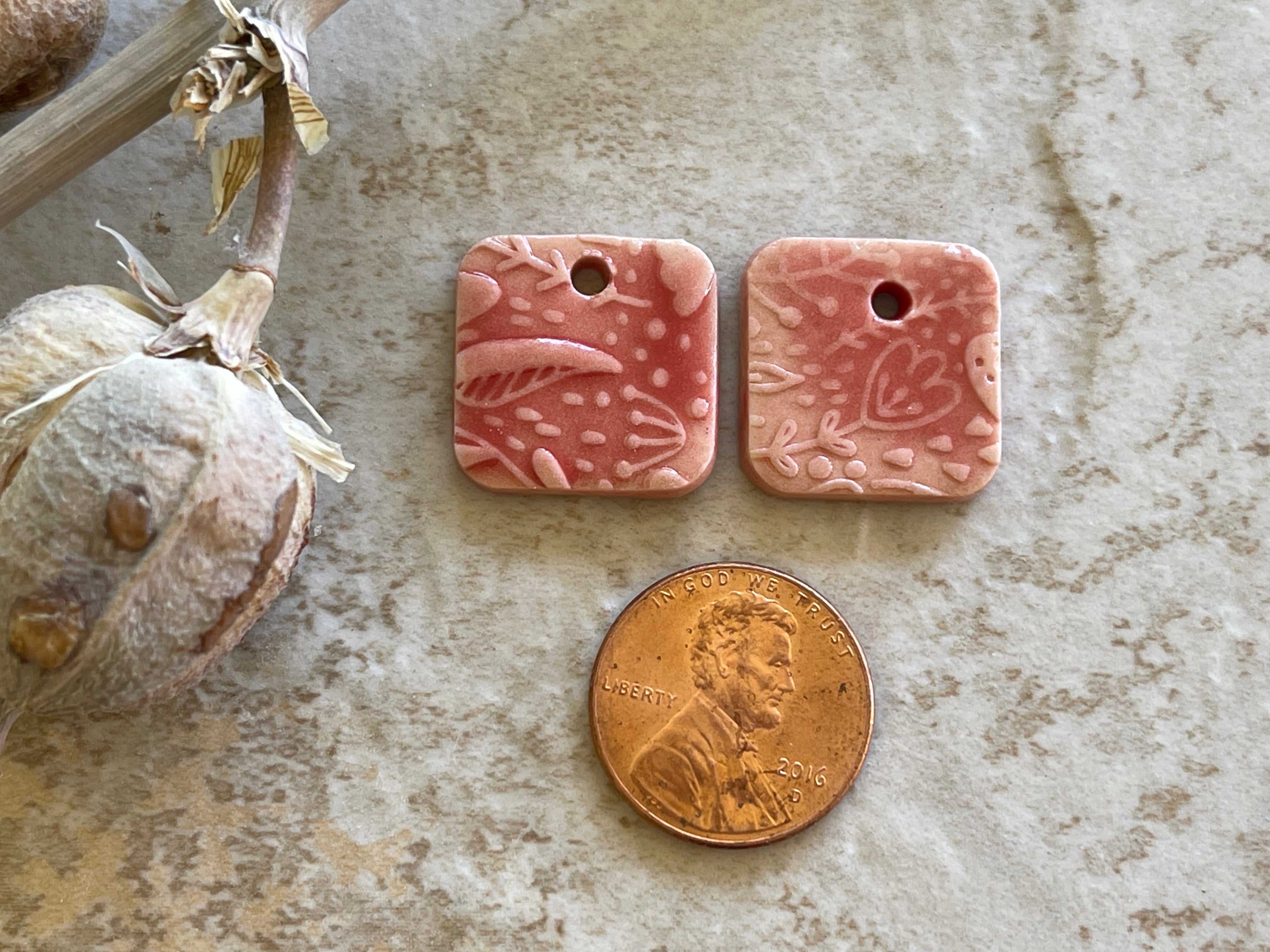 Red Square, Earring Bead Pair, Porcelain Charms, Ceramic Charms, Jewelry Making Components, Beading Handmade, DIY Earrings, DIY Beads