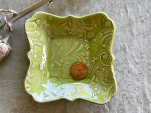 Womens Jewelry Storage, Chartreuse Ring Dish, Contemporary Trinket Tray, Porcelain Tray