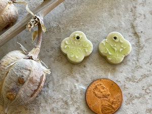 Chartreuse Quatrefoil Earring Bead Pair, Porcelain Ceramic Charms, Jewelry Making Components, Beading Handmade, DIY Earrings, DIY Beads