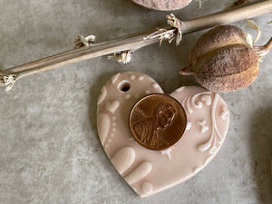 Hearts, Pink Heart Pendant, Porcelain Ceramic Pendant, Artisan Pendant, Jewelry Making Components