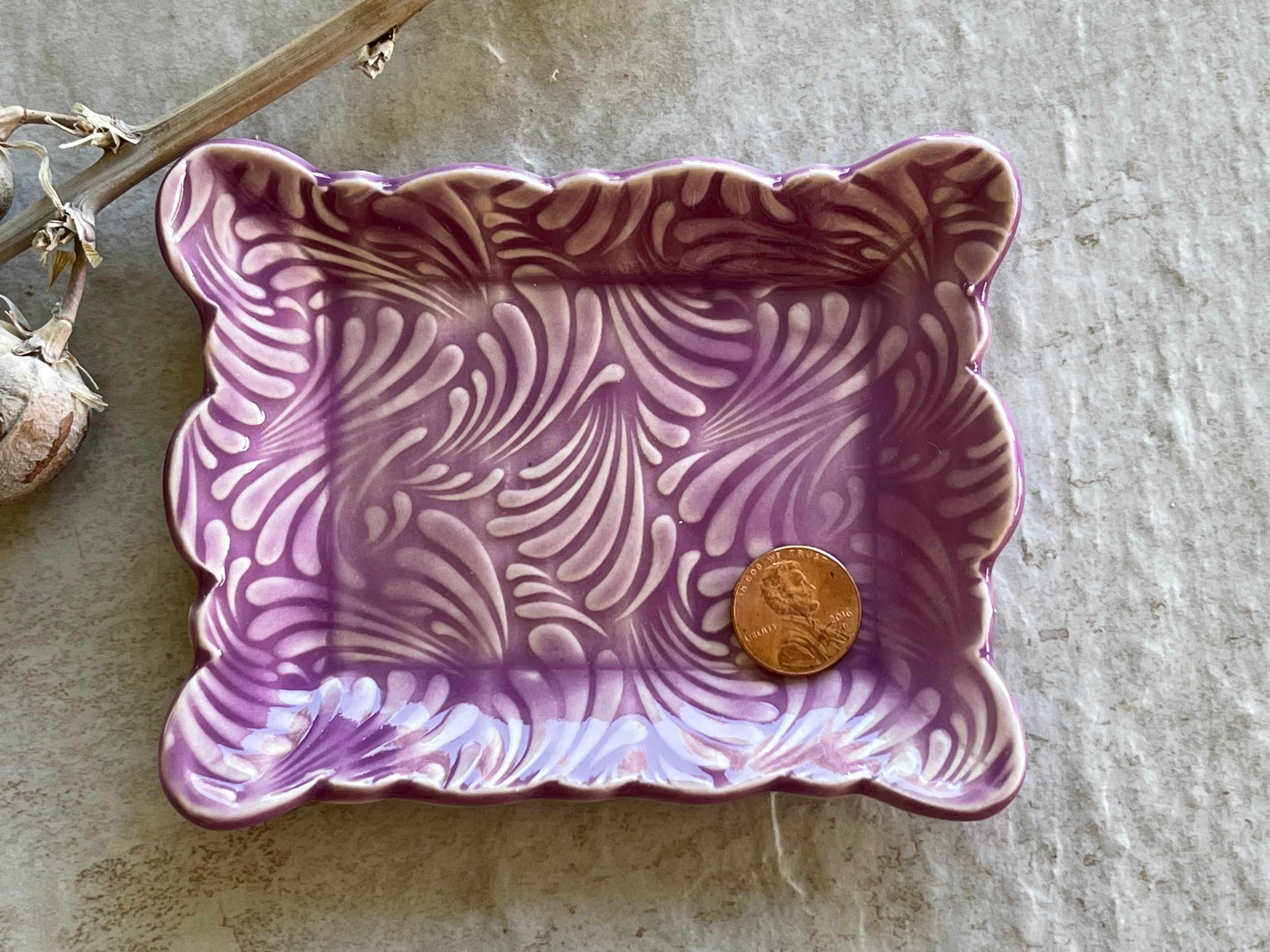 Rectangular Womens Jewelry Storage, Violet Ring Dish, Contemporary Trinket Tray, Porcelain Tray