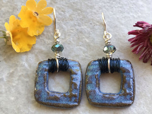 Sweet Square Earrings, Handmade Earrings with Glass Beads