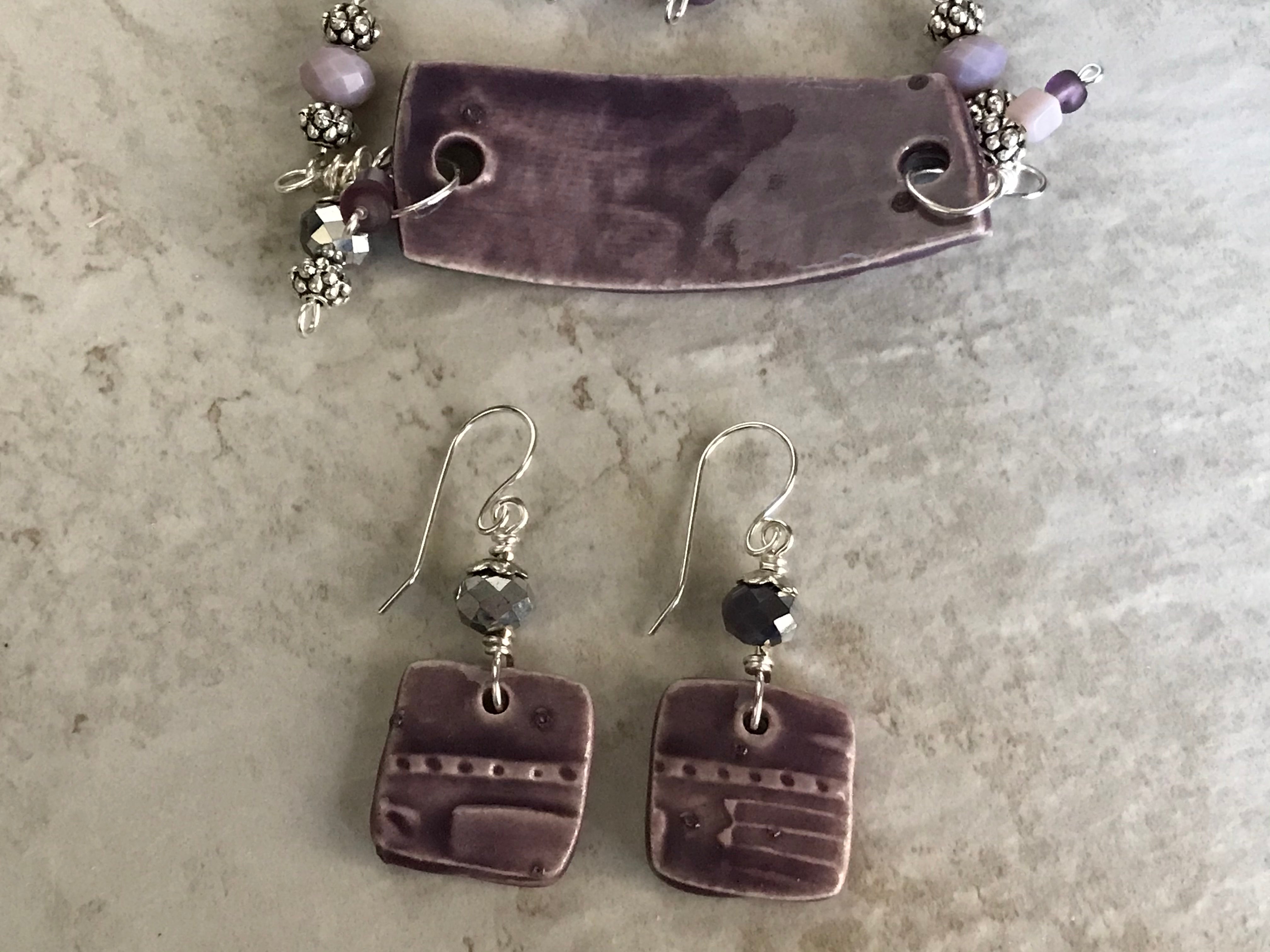 Bracelet and Earrings, Beaded Purple Bracelet and Earrings, Charm Bracelet Set, Jewelry Set