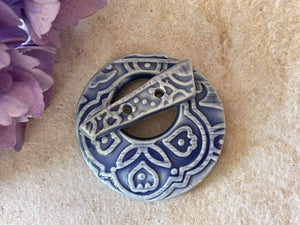 Toggle Clasp, Ceramic Toggle, Blue Toggle, Cobalt Toggle, Moroccan Pattern Clasp, Jewelry Component