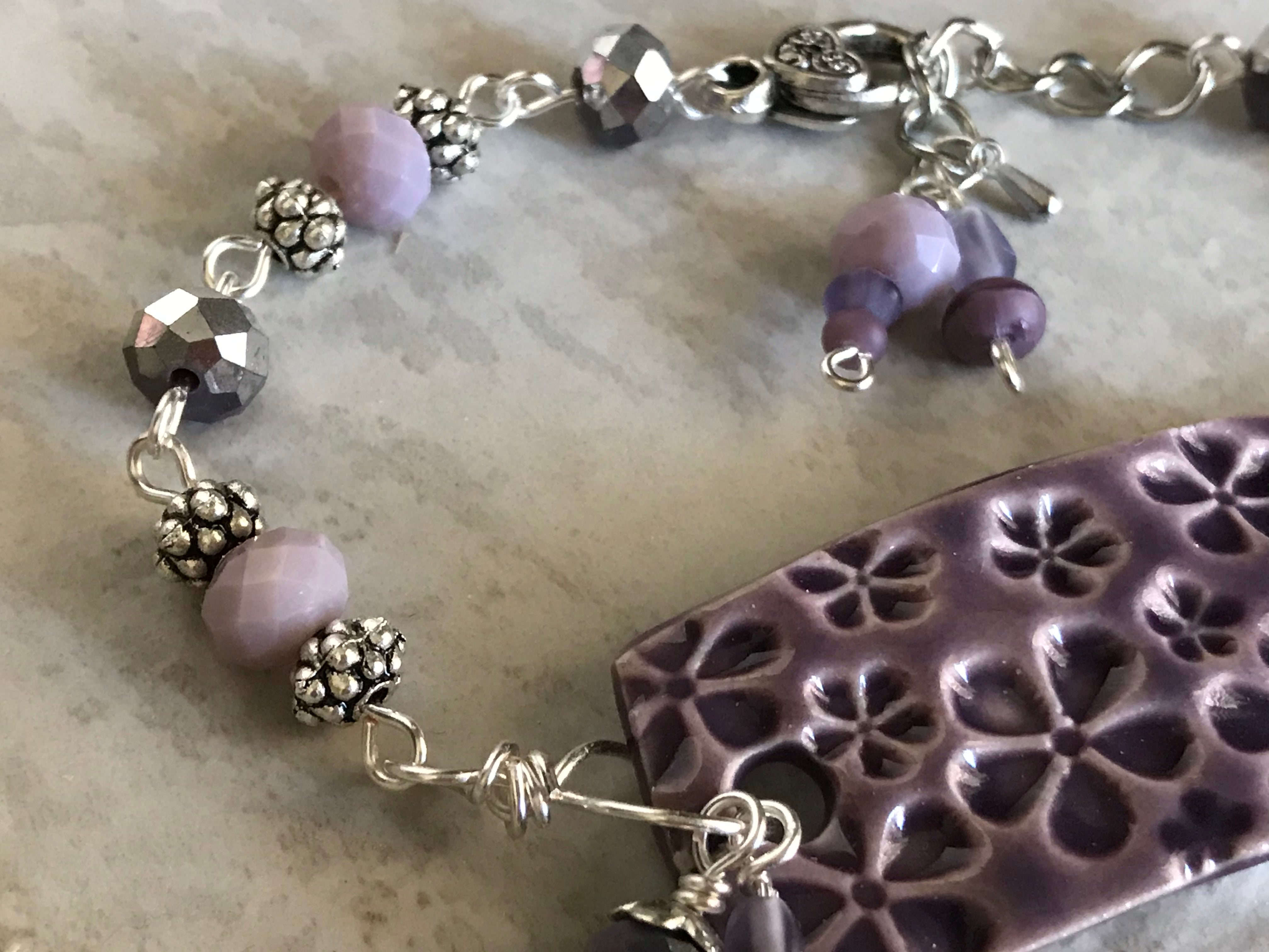 Bracelet and Earrings, Beaded Purple Bracelet and Earrings, Charm Bracelet Set, Jewelry Set