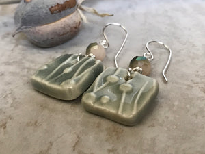 Grey Crackle Unique Dangle Earrings, Handmade Earrings with Czech Glass Beads
