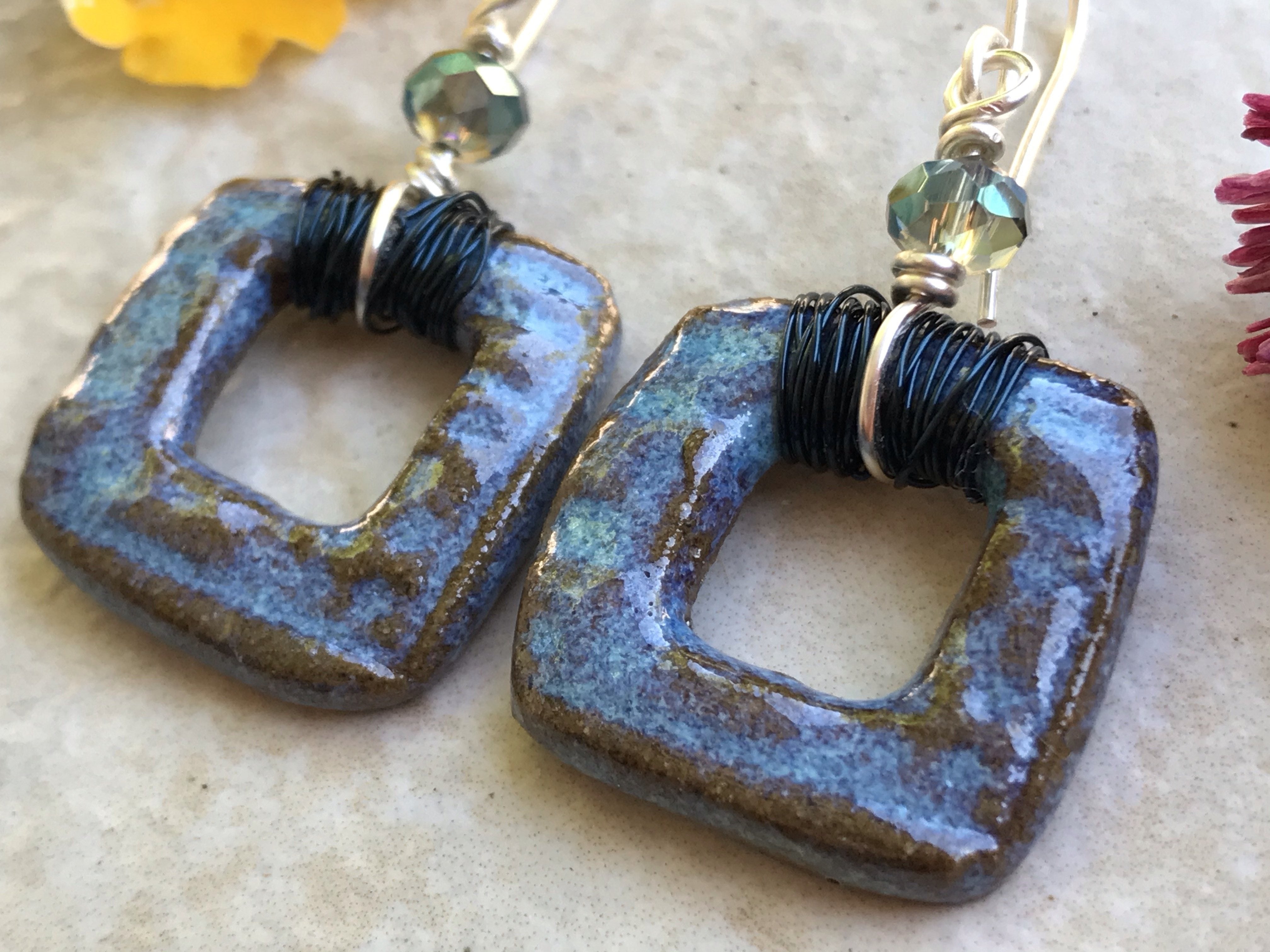 Sweet Square Earrings, Handmade Earrings with Glass Beads
