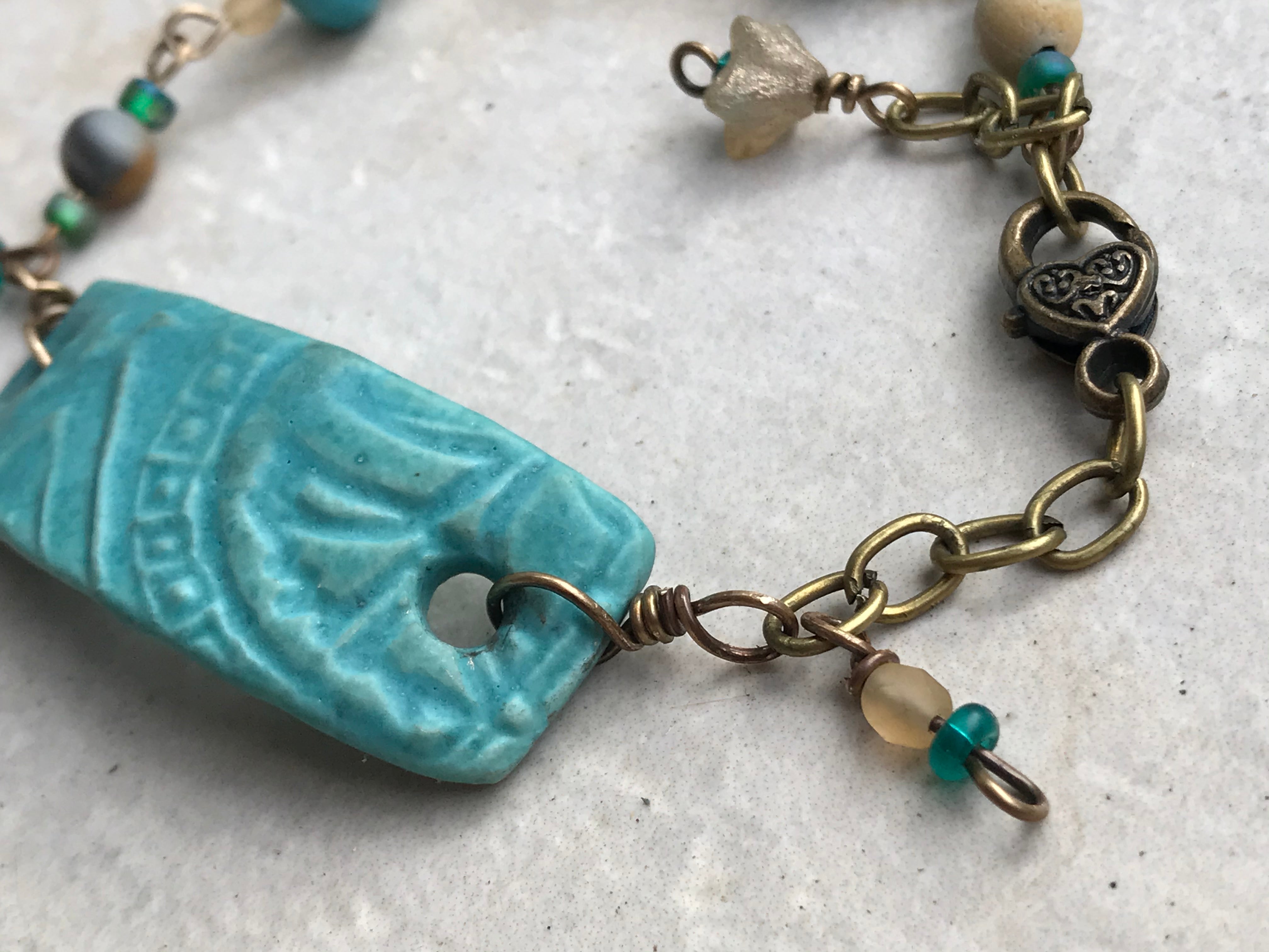 Porcelain Turquoise Beaded Bracelet with Cream Accents