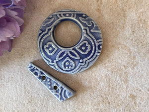 Toggle Clasp, Ceramic Toggle, Blue Toggle, Cobalt Toggle, Moroccan Pattern Clasp, Jewelry Component