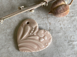 Hearts, Pink Heart Pendant, Porcelain Ceramic Pendant, Artisan Pendant, Jewelry Making Components
