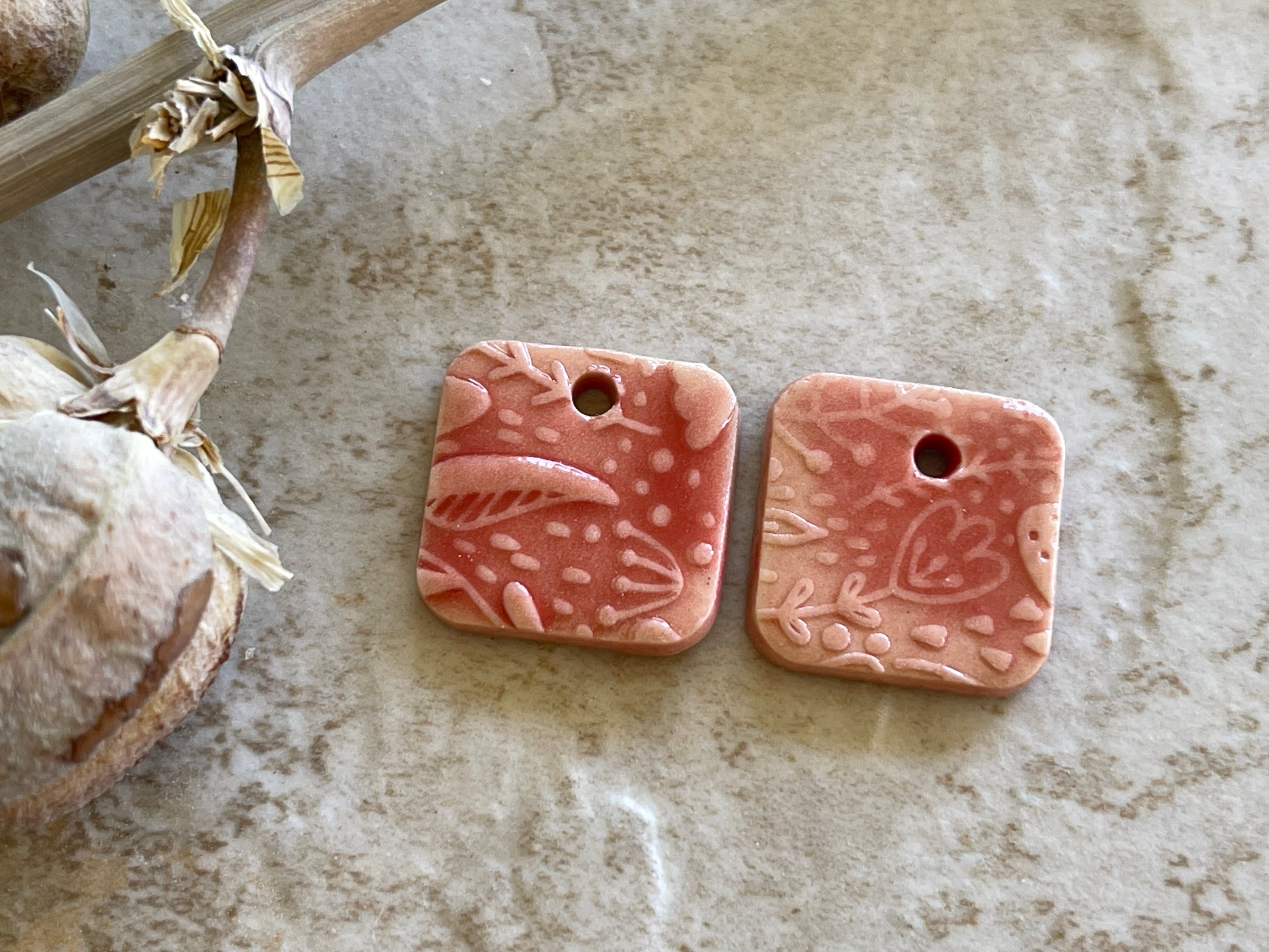 Red Square, Earring Bead Pair, Porcelain Charms, Ceramic Charms, Jewelry Making Components, Beading Handmade, DIY Earrings, DIY Beads