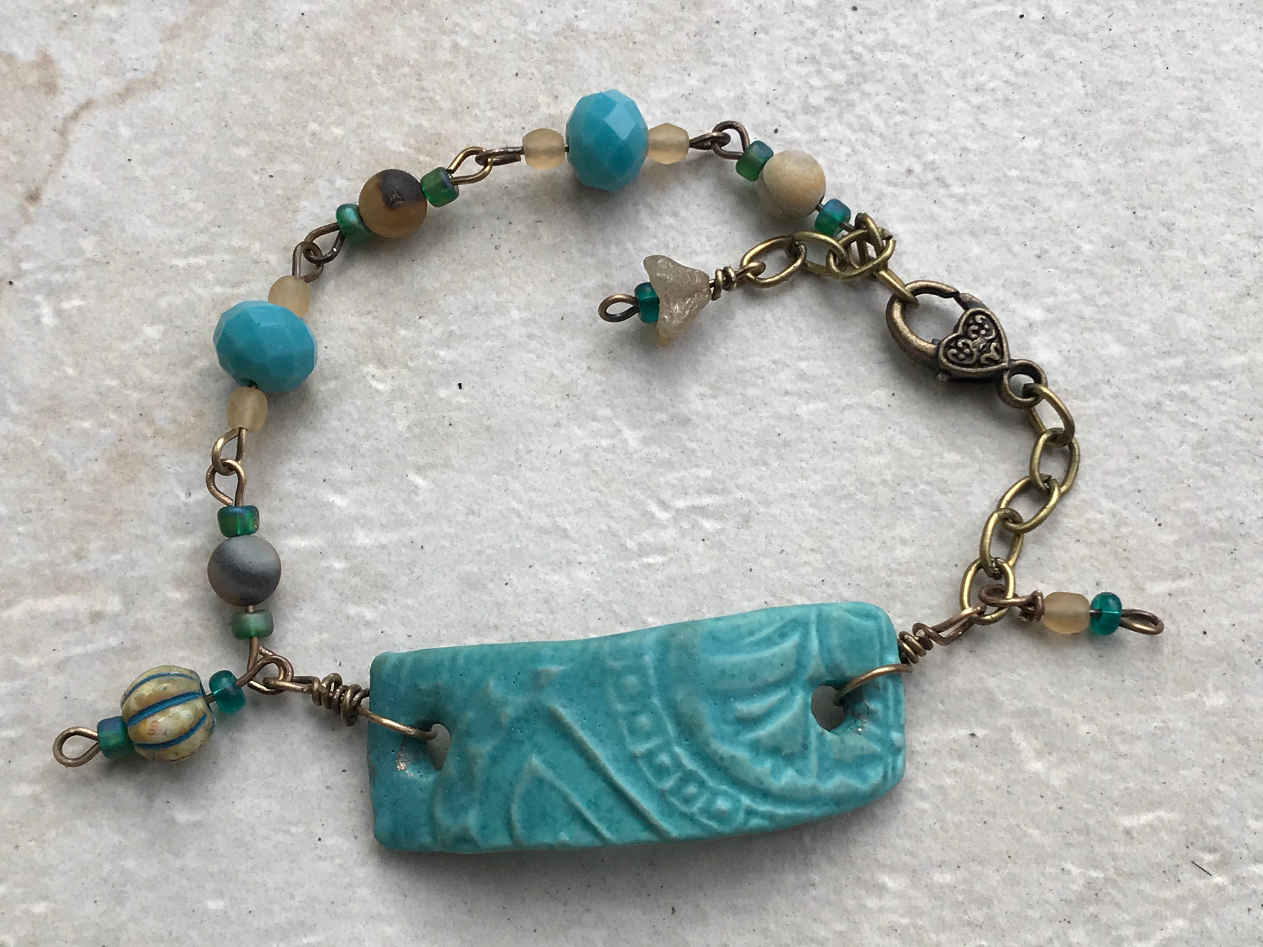 Porcelain Turquoise Beaded Bracelet with Cream Accents