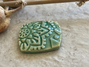 Flower Pendant, Turquoise Pendant, Folk Art, Porcelain Ceramic Pendant, Jewelry Making Components