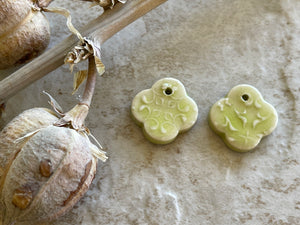 Chartreuse Quatrefoil Earring Bead Pair, Porcelain Ceramic Charms, Jewelry Making Components, Beading Handmade, DIY Earrings, DIY Beads